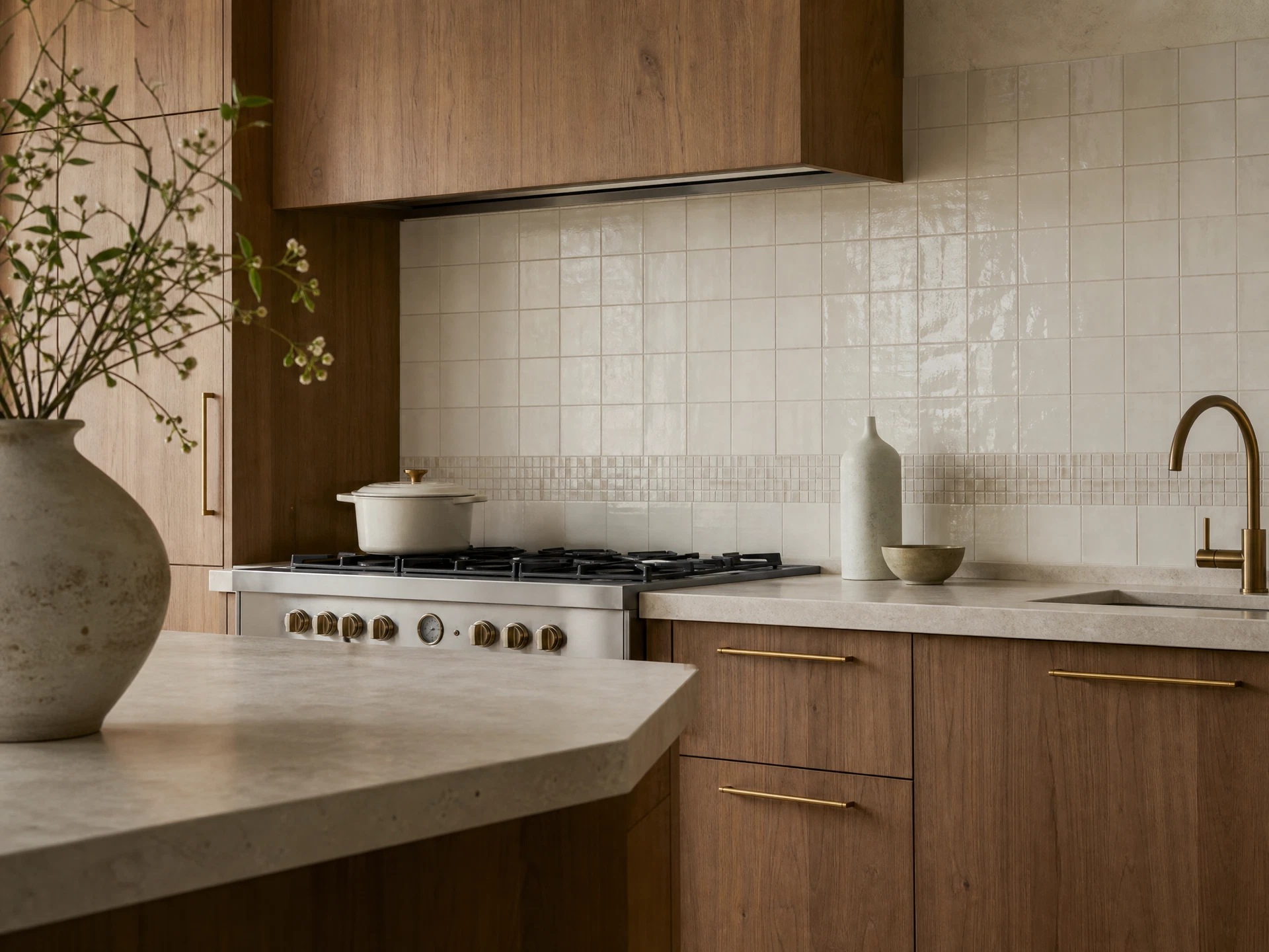 Elegant ceramic tile backsplash in a modern kitchen